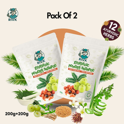 RIVK Ayurvedic Shampoo - 12 Herbal Formula for Strong Roots & Less Hair Fall, Pack of 2 (200g+200g)