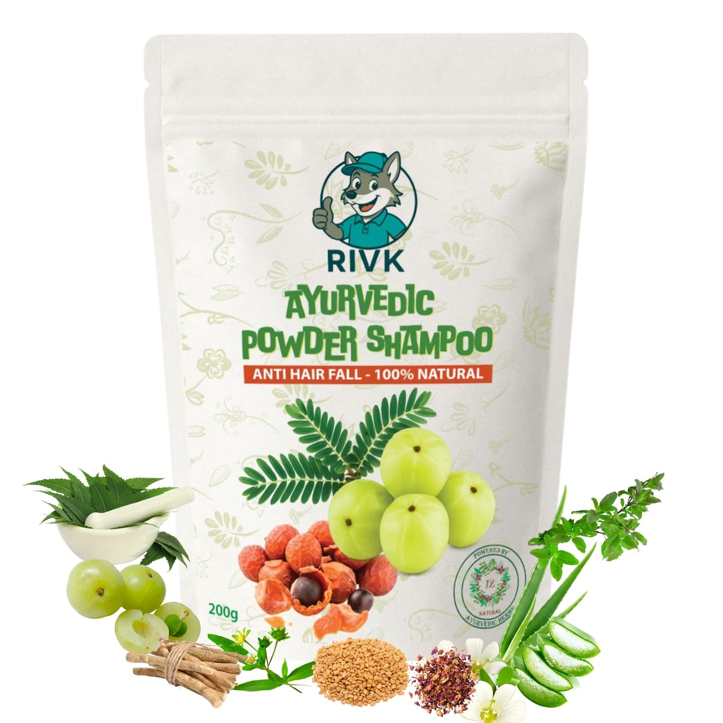 RIVK Ayurvedic Shampoo - 12 Herbal Blend for Strong Roots & Reduced Hair Fall (200g)